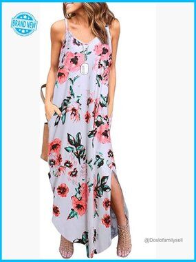 Sleeveless V-Neck Maxi Dress with Side Split and Pockets Boho Chic Summer